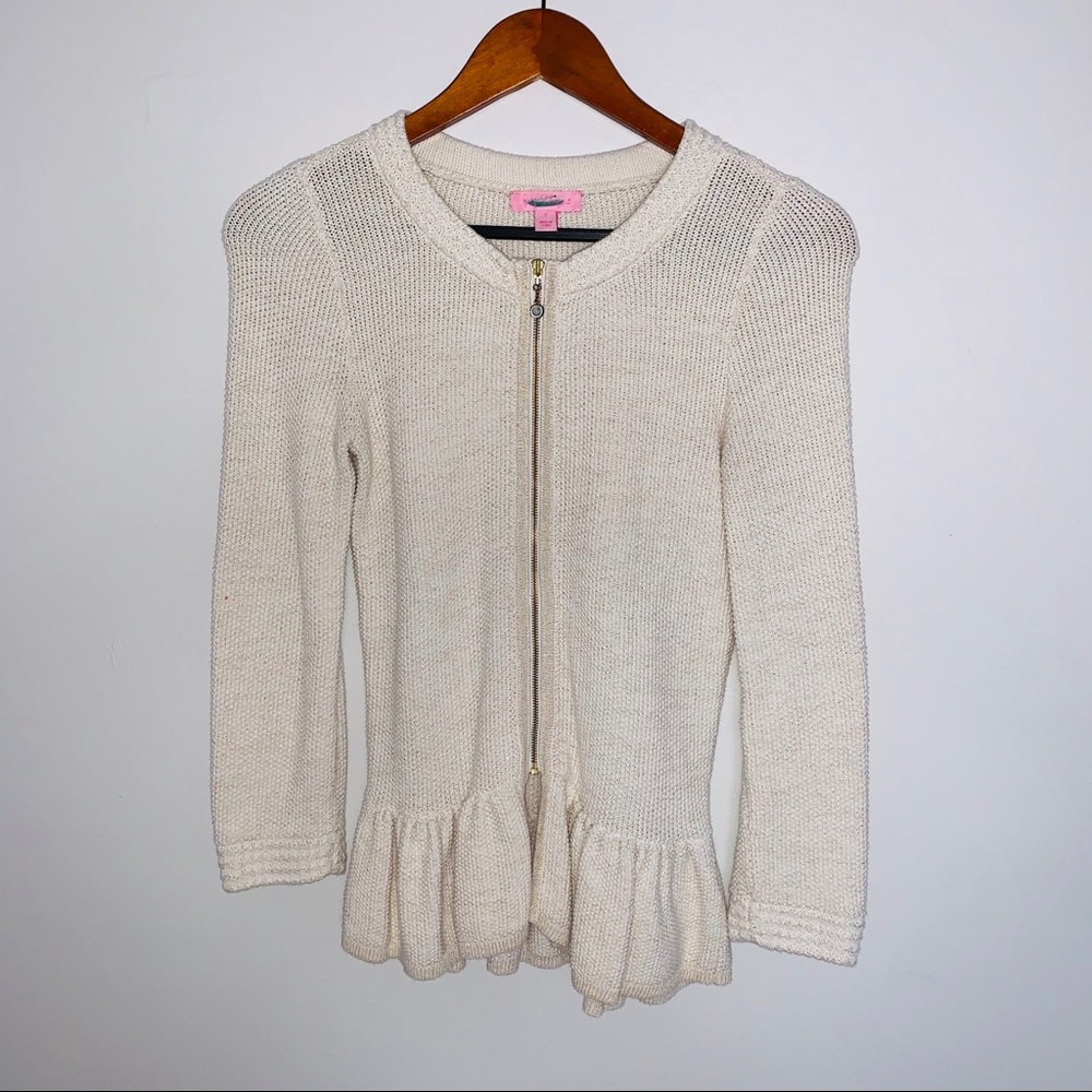 Lilly Pulitzer peplum style cream sweater jacket